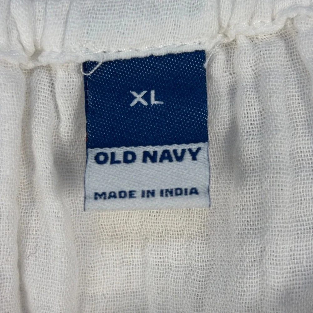 Old Navy Girls XL White Cotton Gauze Tie Front Smocked Peasant Blouse Top